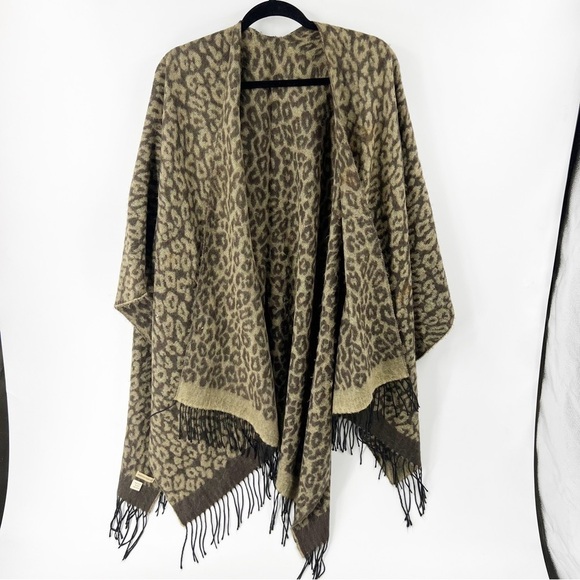 Manifattura Tessile Chiti Sweaters - ✅Manifattura Tessile Chiti Poncho Cape Shaw Brown Cheetah Italian Fringe Boho OS